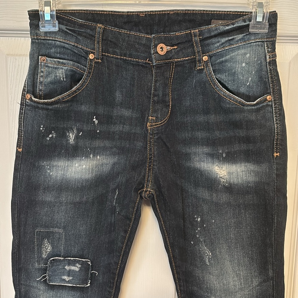 MNG Mango Lonny Boyfriend Distressed w/ Patches Dark Wash Jeans Woman’s Size 2